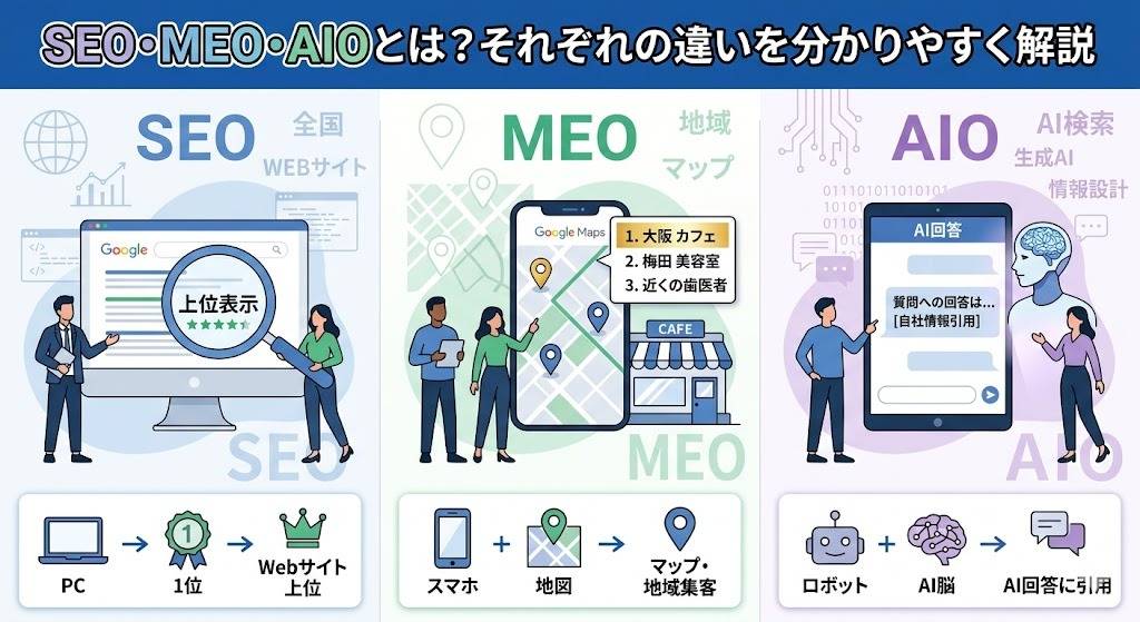SEO・MEO・AIOの違いとは？